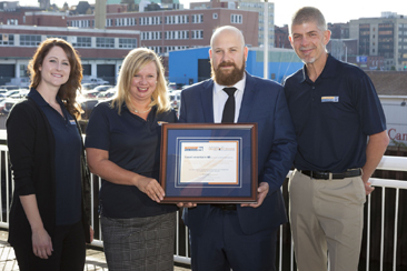 From left: Jessica MacDonald, business and community engagement co-ordinator, WorkSafeNB; Shelly Dauphinee, vice-president of WorkSafe Services, WorkSafeNB; Serge LeBlanc, l’École l’Odyssée; and Tim Petersen, acting president and CEO, WorkSafeNB.