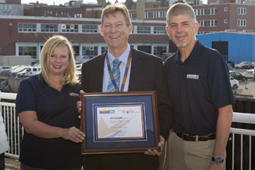 From left: Shelly Dauphinee, vice-president of WorkSafe Services, WorkSafeNB; Tom Paisley, Irving Paper Limited; and Tim Petersen, acting president and CEO, WorkSafeNB.